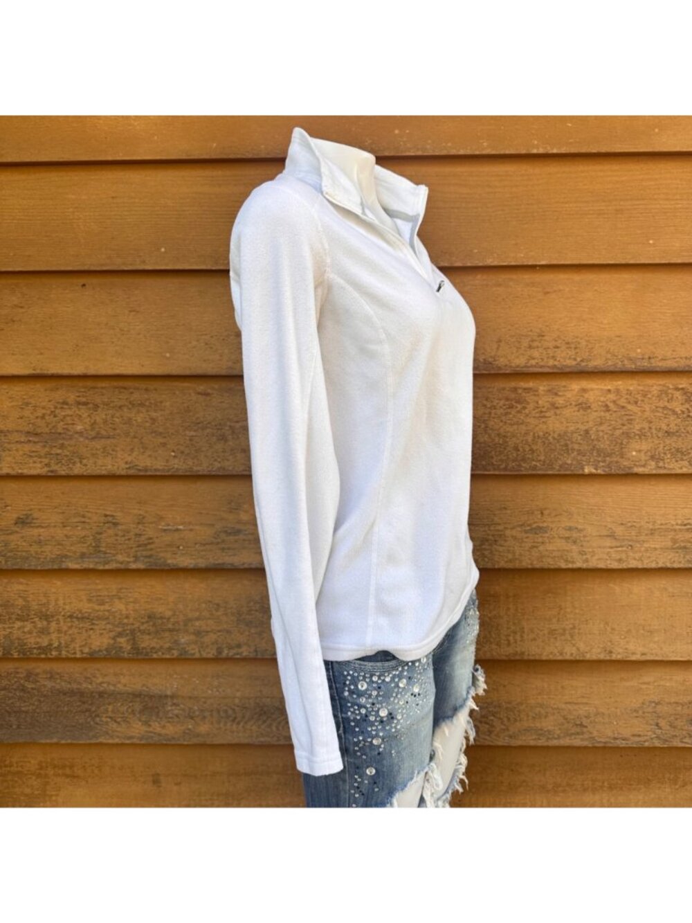 The North Face Womens White Fleece Quarter-Zip Pullover Size M Soft Lightweight - Picture 9 of 12